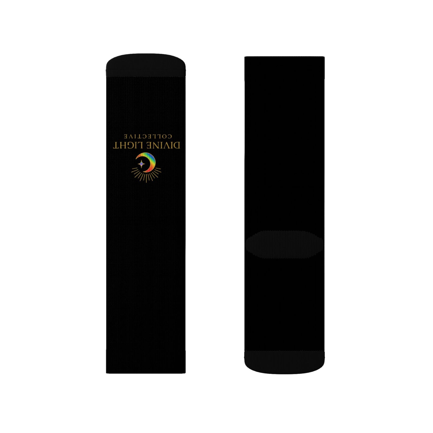 Inspirational 'Live in Your Light' Sublimation Socks — Rainbow Text Crew Socks