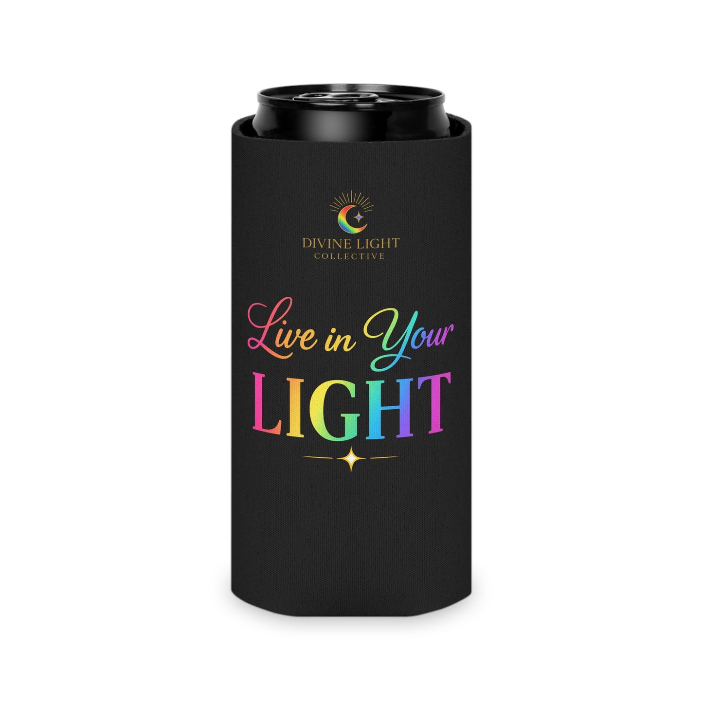 Can Cooler — "Live in Your Light" Rainbow Logo Can Cooler