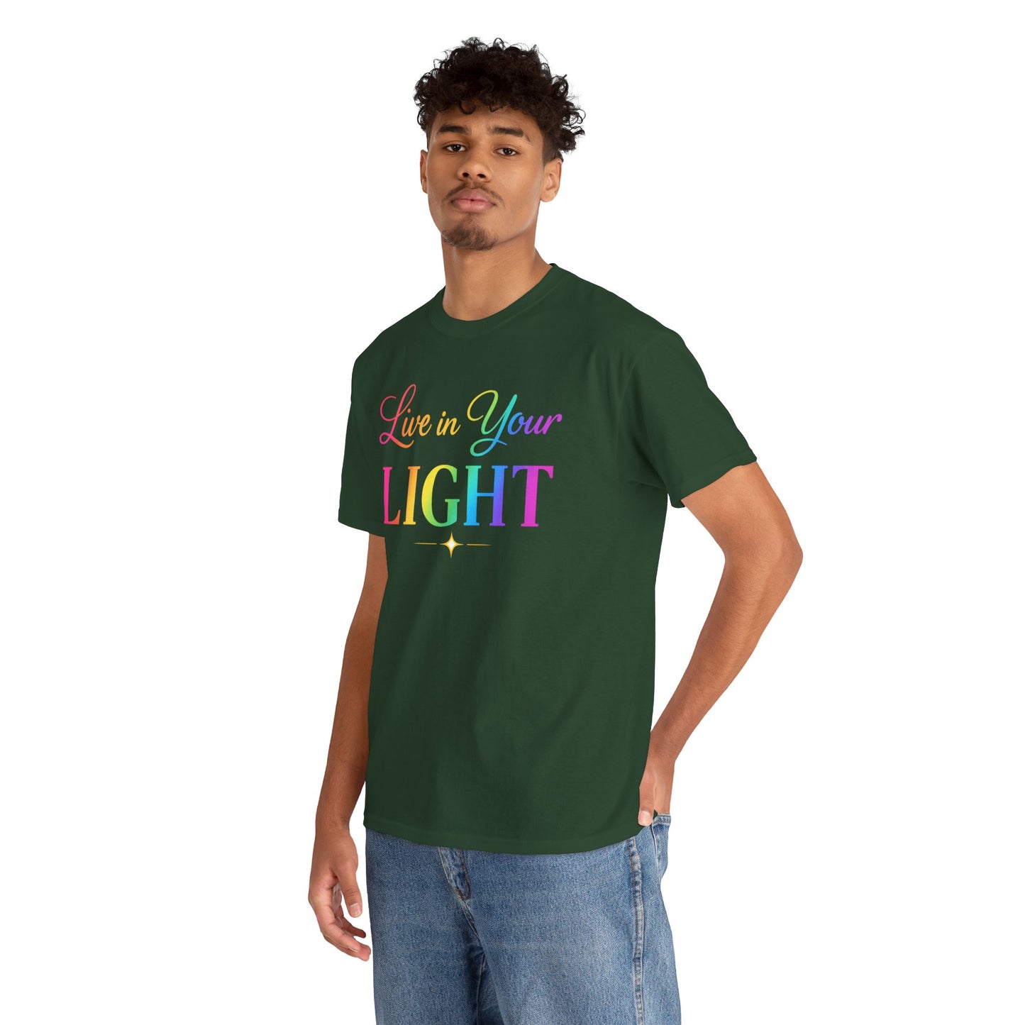 Live in Your Light Rainbow T‑Shirt — Inspirational Positive Message Tee