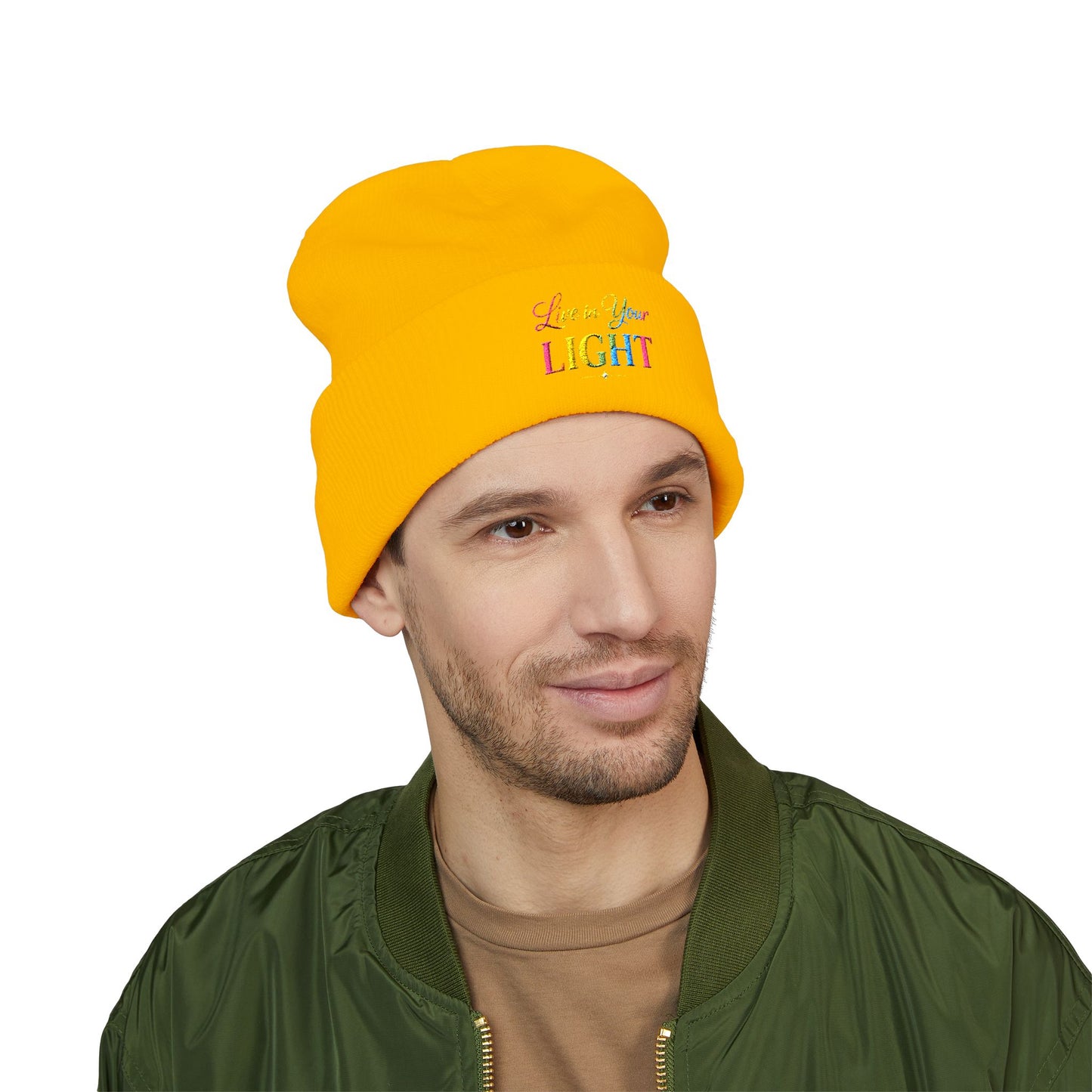 Embroidered "Live Your Light" Cuffed Beanie