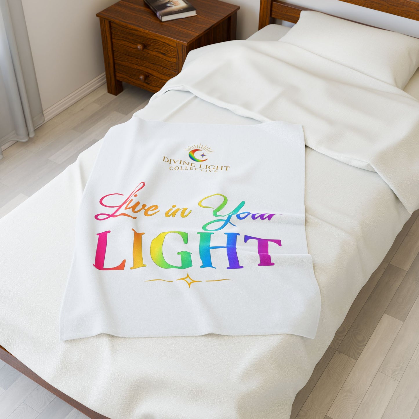 Live in Your Light Velveteen Plush Blanket — Rainbow Inspirational Throw