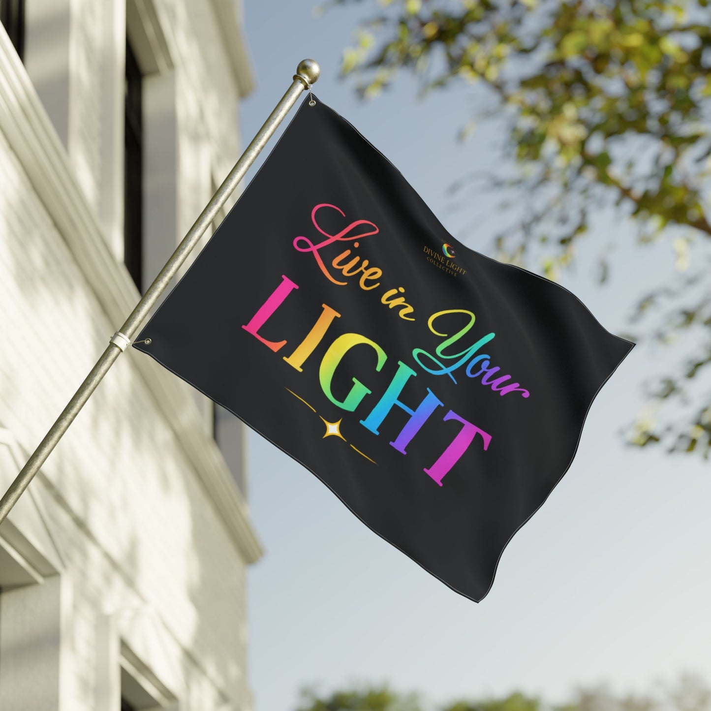 Live in Your Light Double-Sided Flag – Rainbow Inspirational Garden Banner