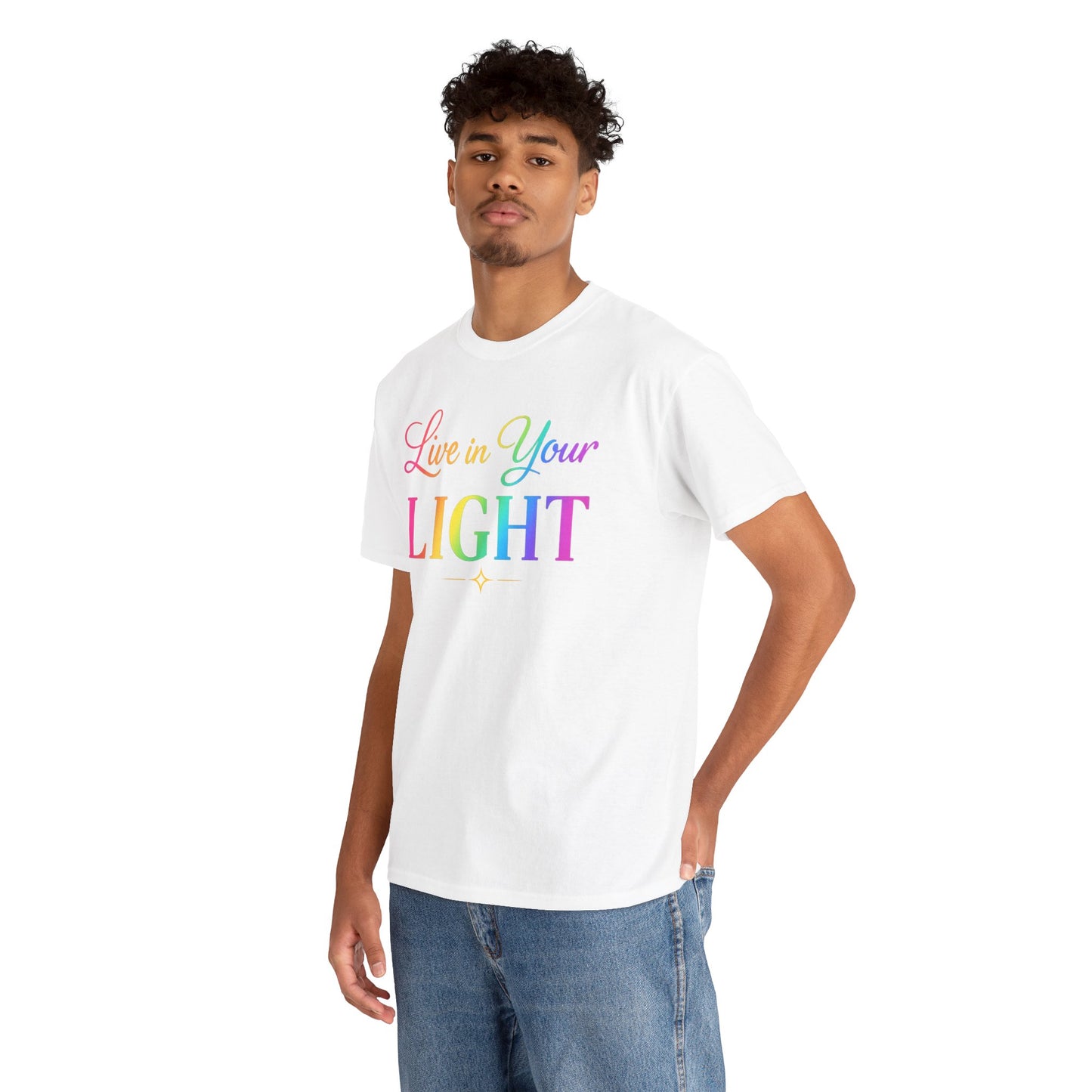 Live in Your Light Rainbow T‑Shirt — Inspirational Positive Message Tee