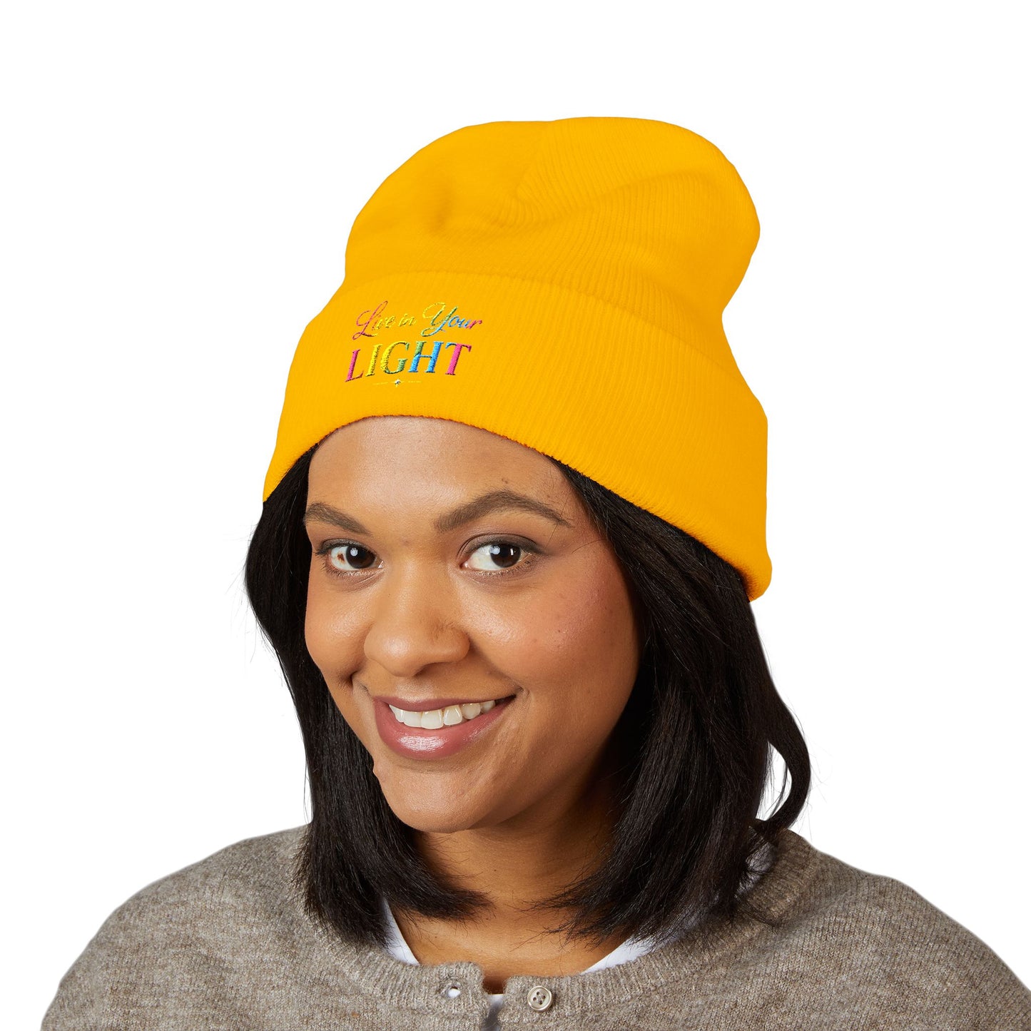 Embroidered "Live Your Light" Cuffed Beanie