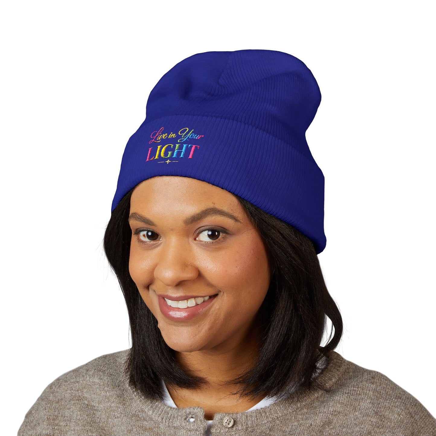 Embroidered "Live Your Light" Cuffed Beanie