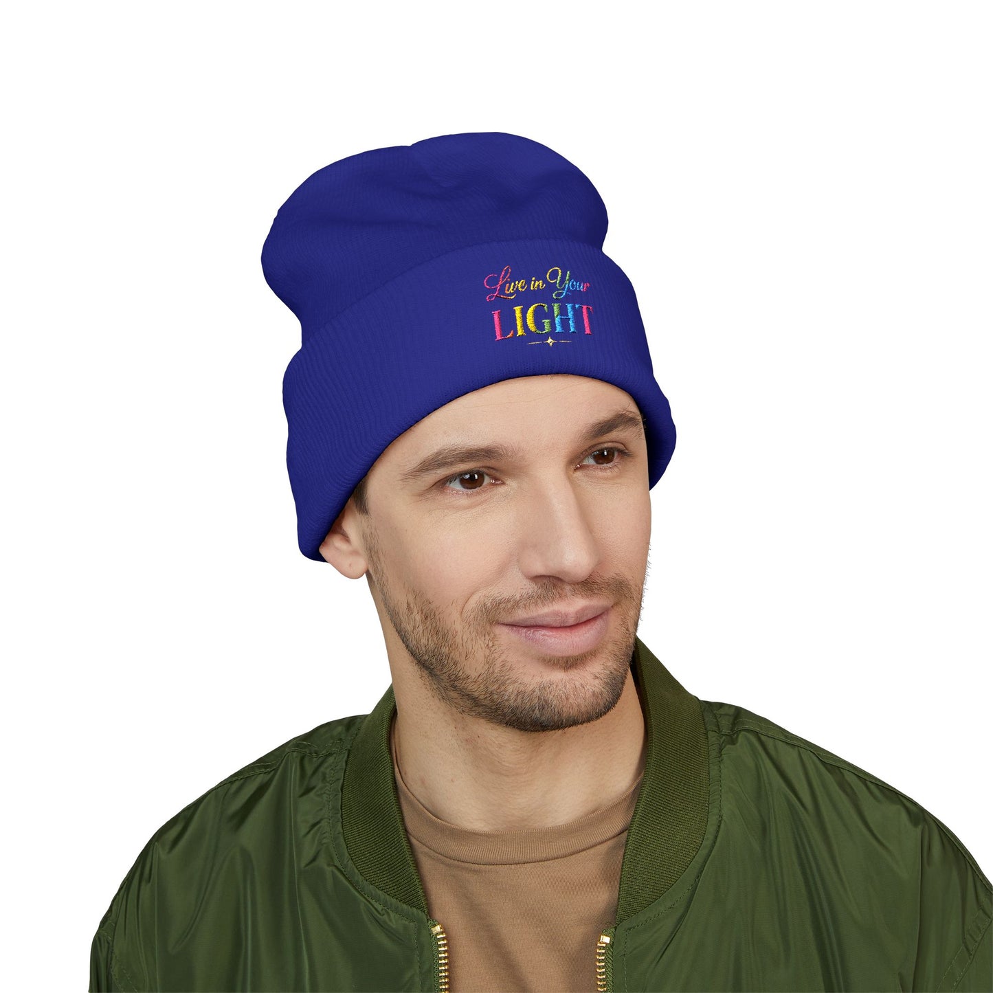 Embroidered "Live Your Light" Cuffed Beanie