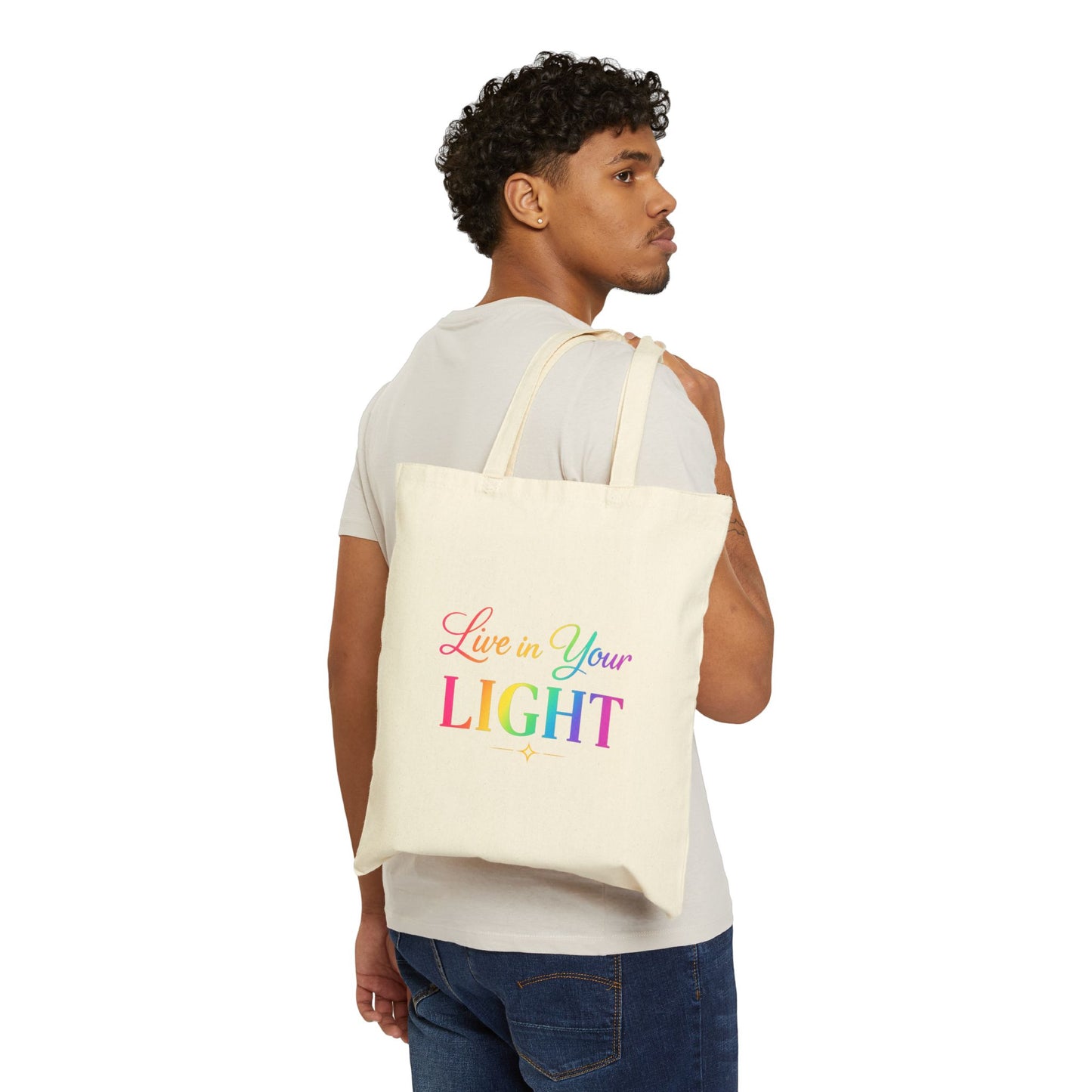 Live In Your Light Canvas Tote Bag – Rainbow Inspirational Eco Shopper