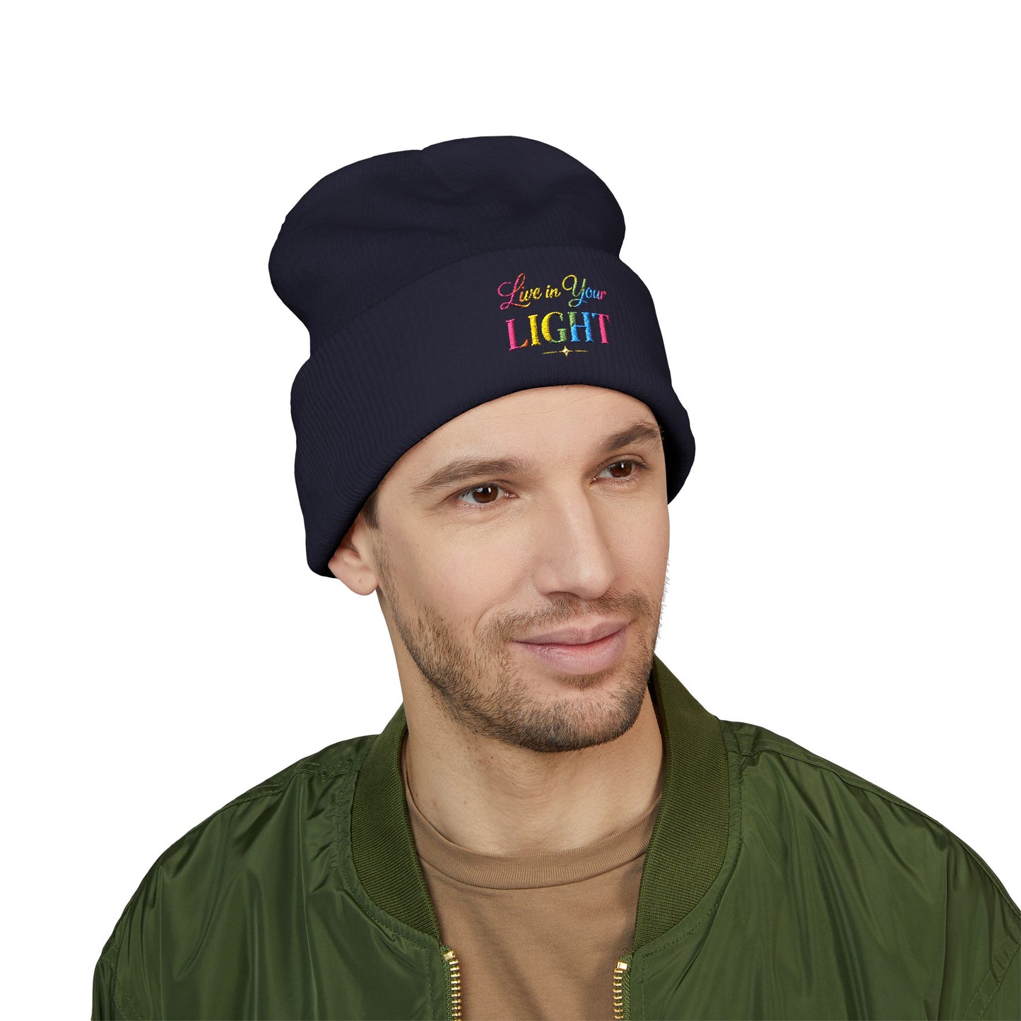 Embroidered "Live Your Light" Cuffed Beanie