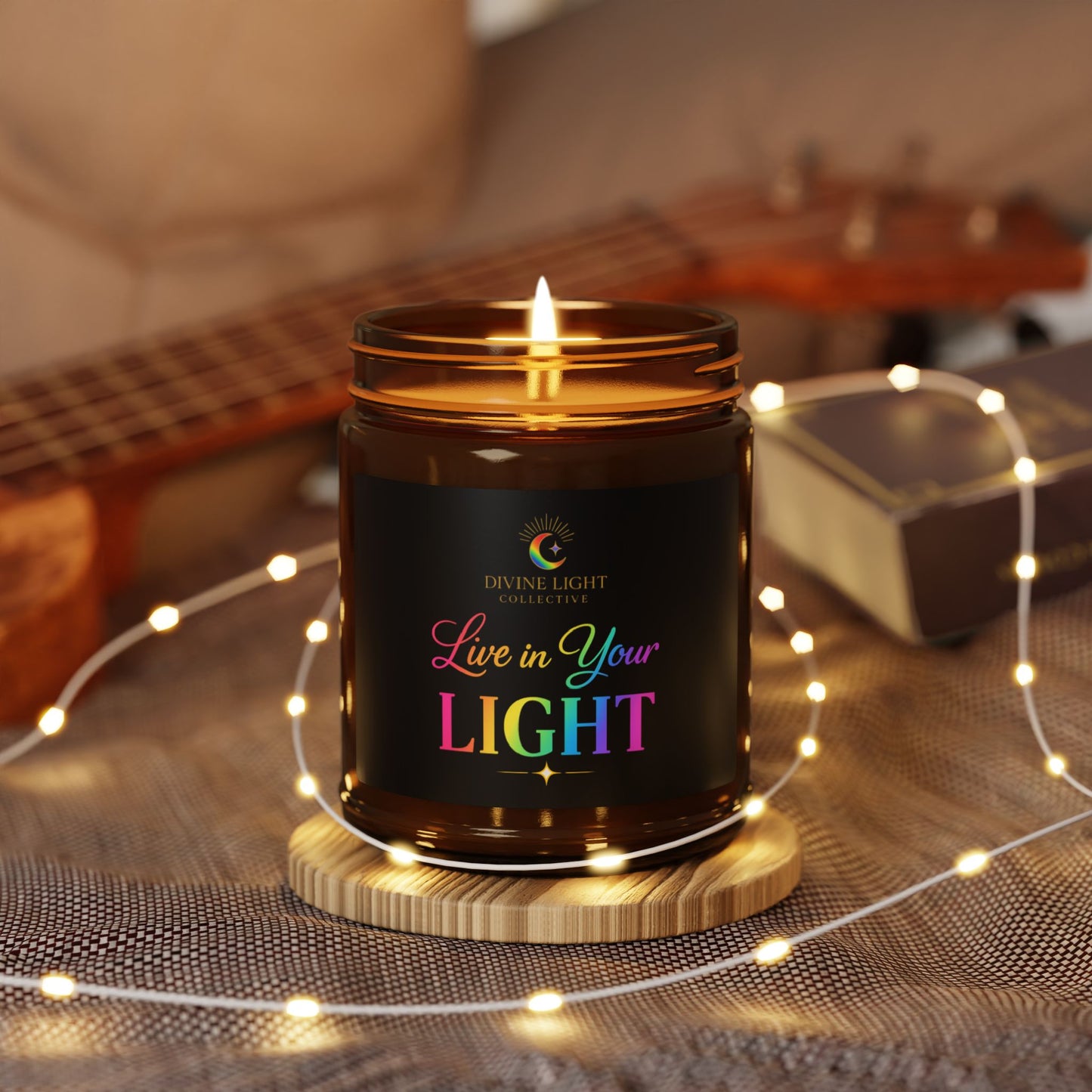 Soy Candle — “Live in Your Light” Amber Jar (Aromatherapy Scented, Multi-Size)