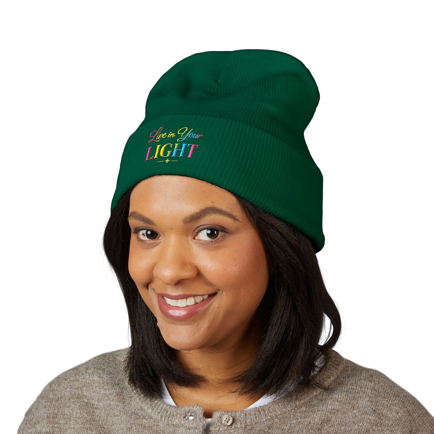 Embroidered "Live Your Light" Cuffed Beanie