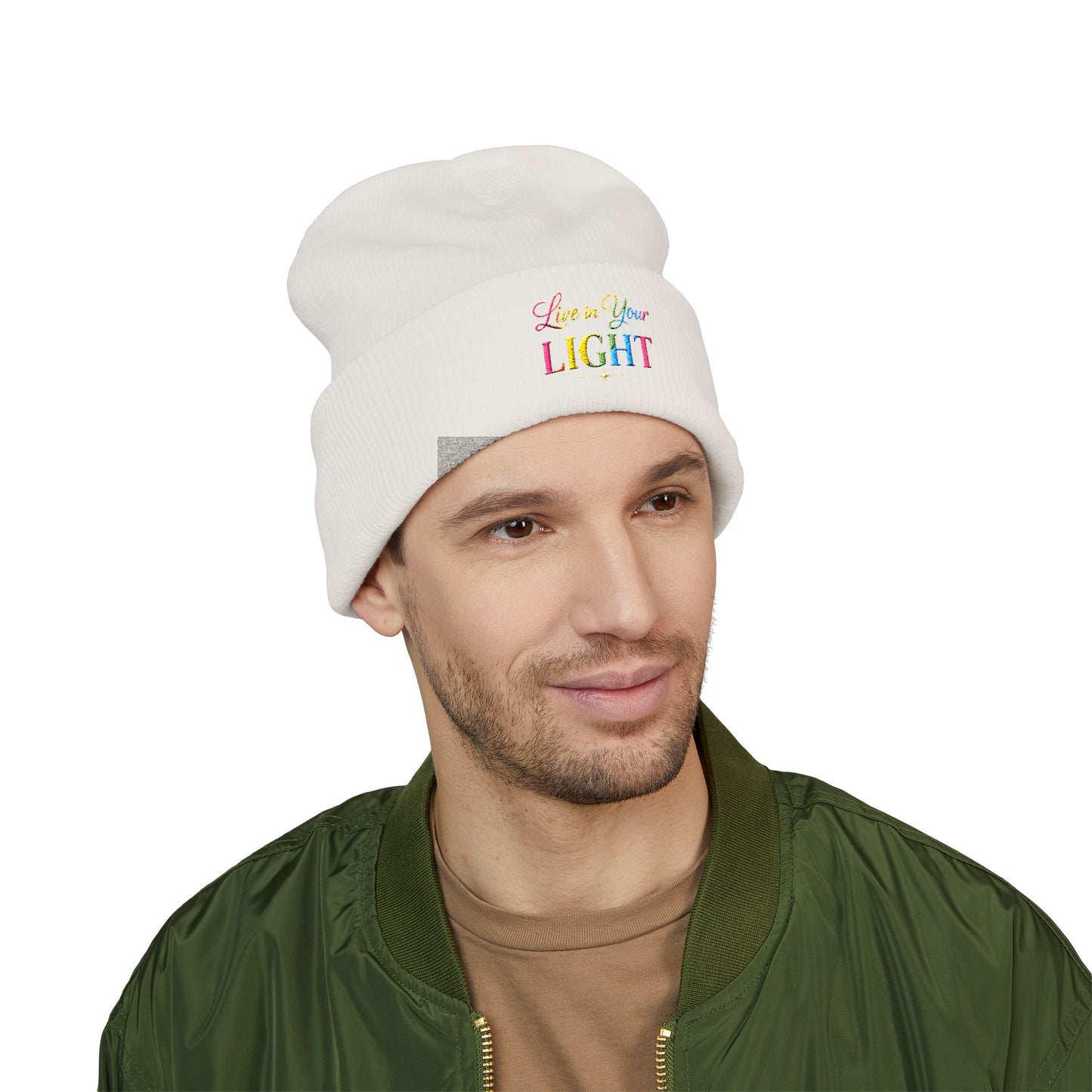 Embroidered "Live Your Light" Cuffed Beanie