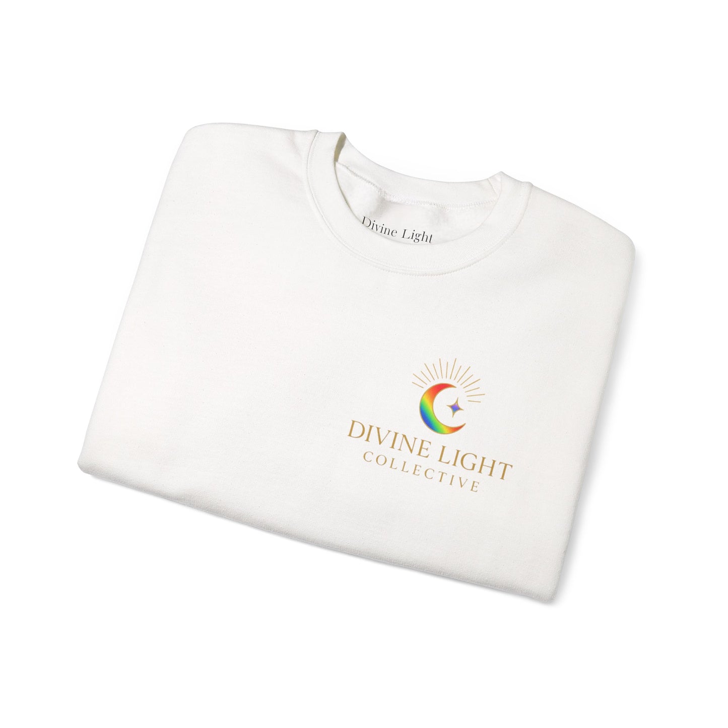 Crewneck Sweatshirt — "Live in Your Light" Rainbow Inspirational Pullover