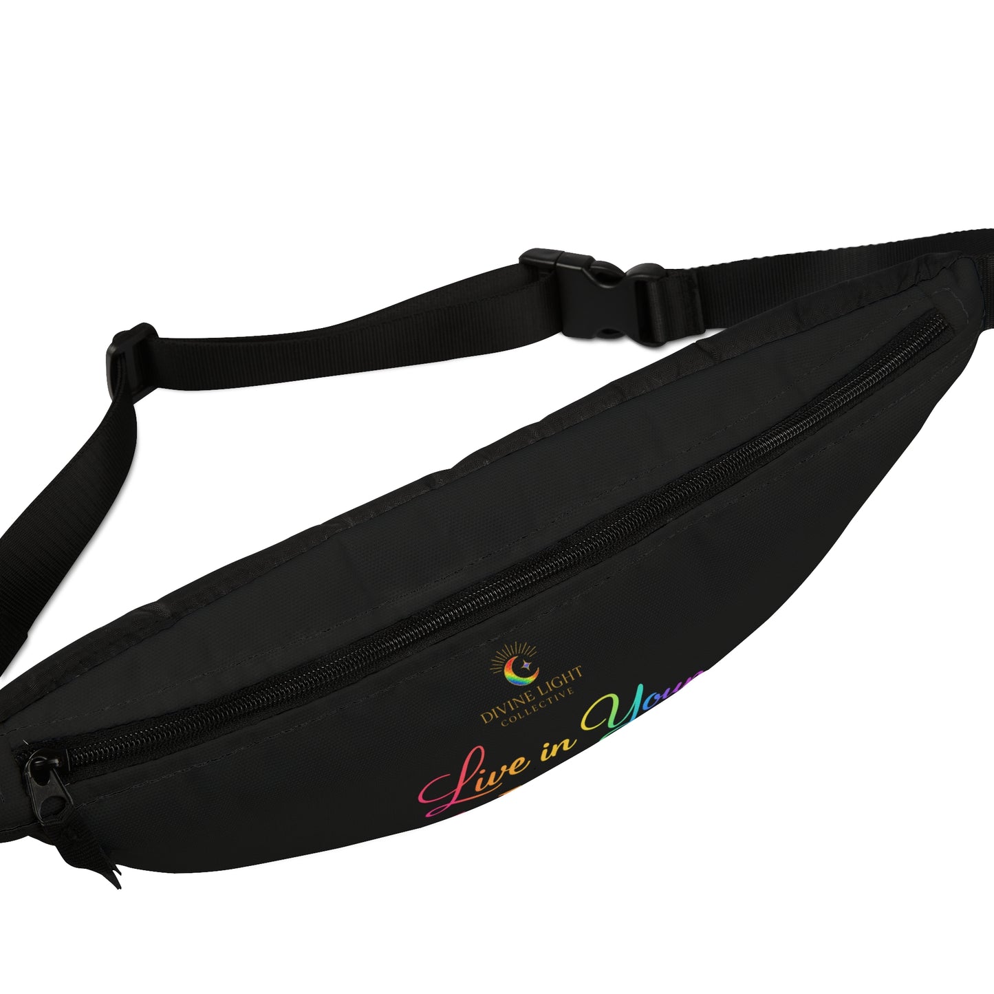 Live in Your Light Rainbow Fanny Pack — Inspirational Waist Bag for Pride & Everyday Wear