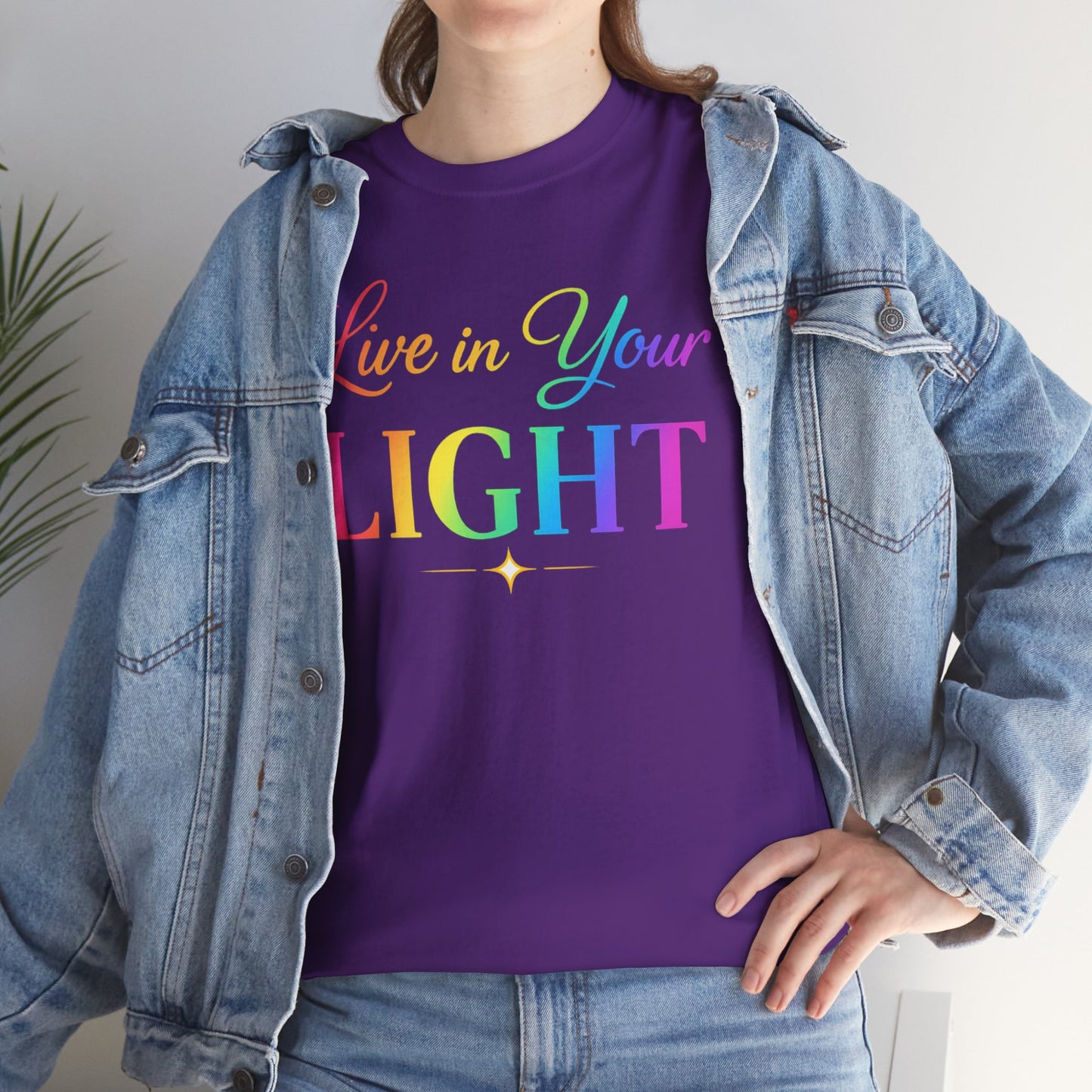 Live in Your Light Rainbow T‑Shirt — Inspirational Positive Message Tee
