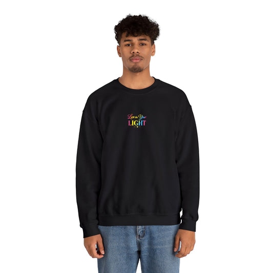 Crewneck Sweatshirt — "Live in your Light" Pastel Rainbow Inspirational Crew