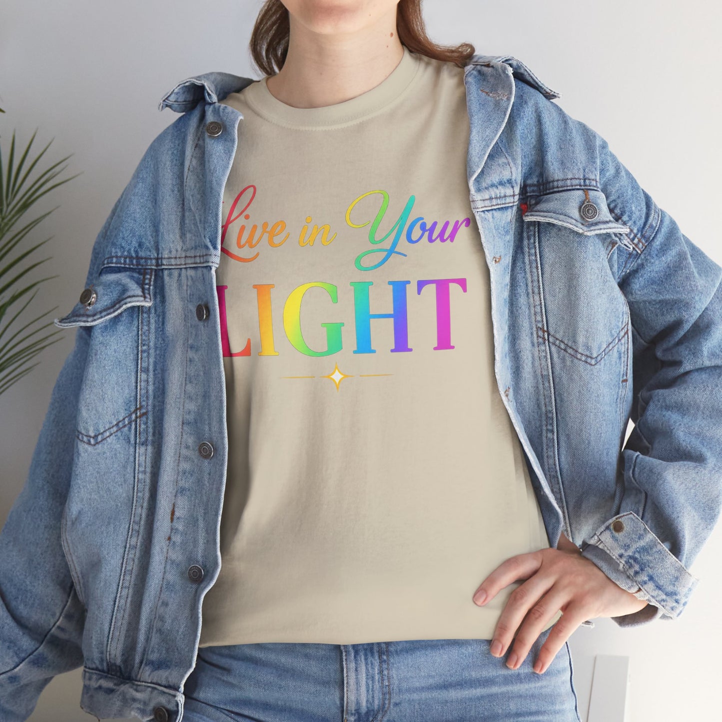 Live in Your Light Rainbow T‑Shirt — Inspirational Positive Message Tee