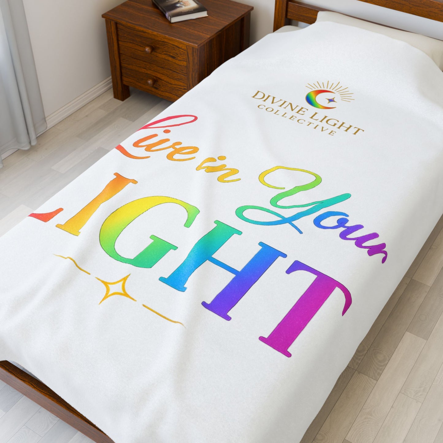 Live in Your Light Velveteen Plush Blanket — Rainbow Inspirational Throw