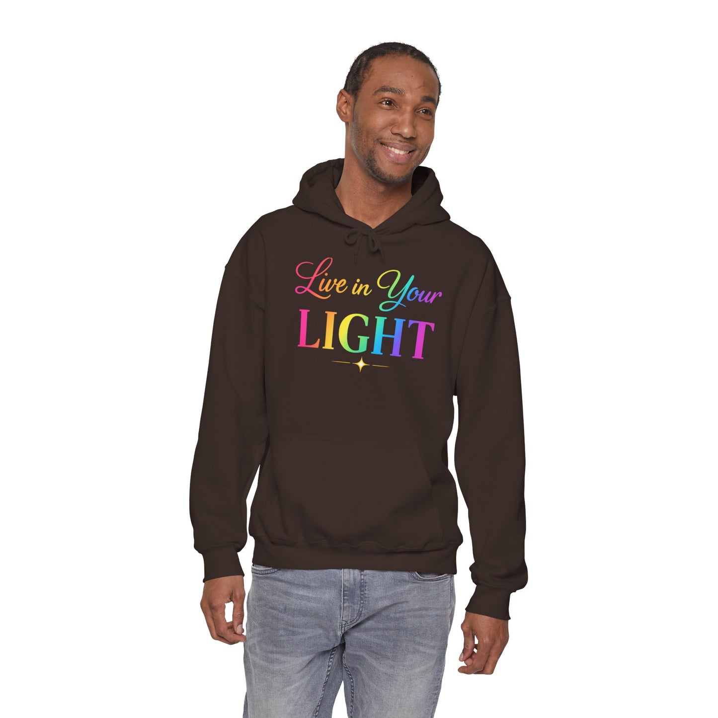 Live in Your Light Hoodie — Rainbow Inspirational Pullover