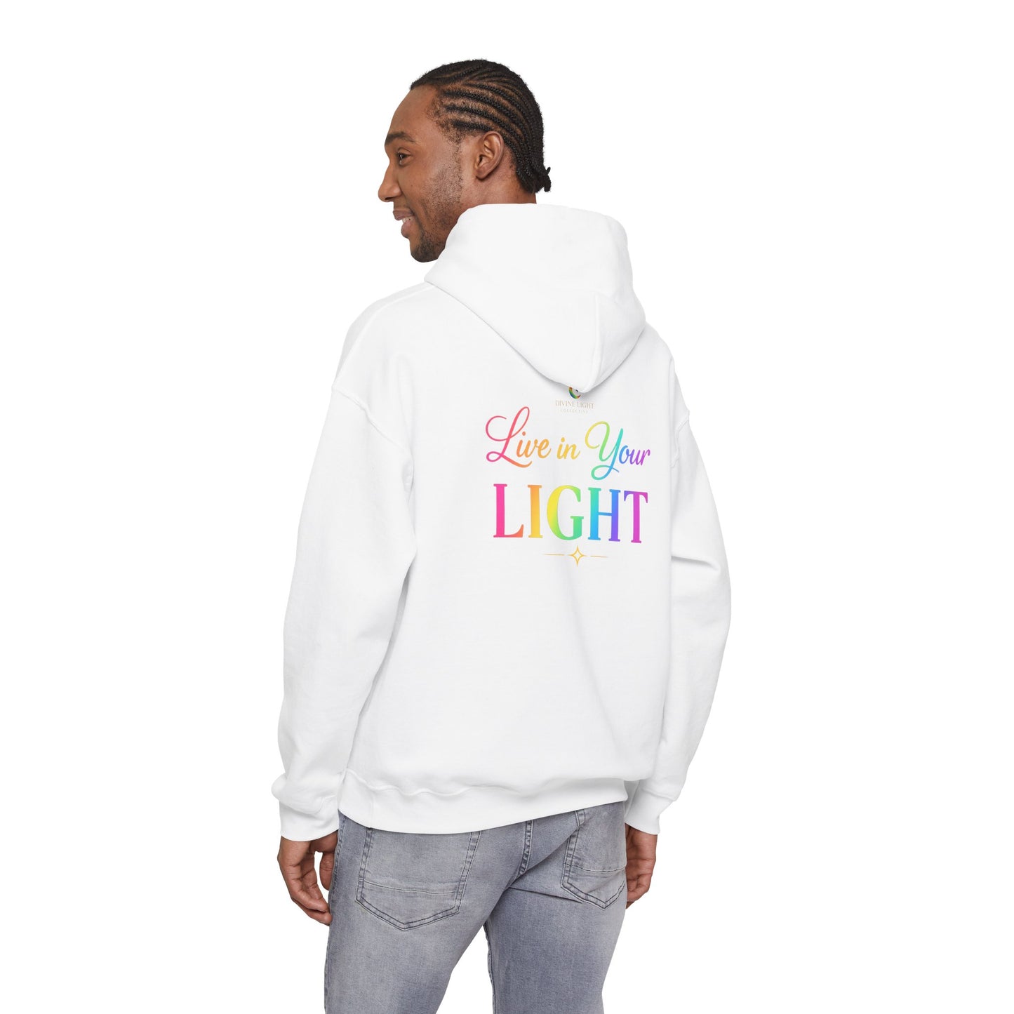 Live in Your Light Hoodie — Rainbow Inspirational Pullover