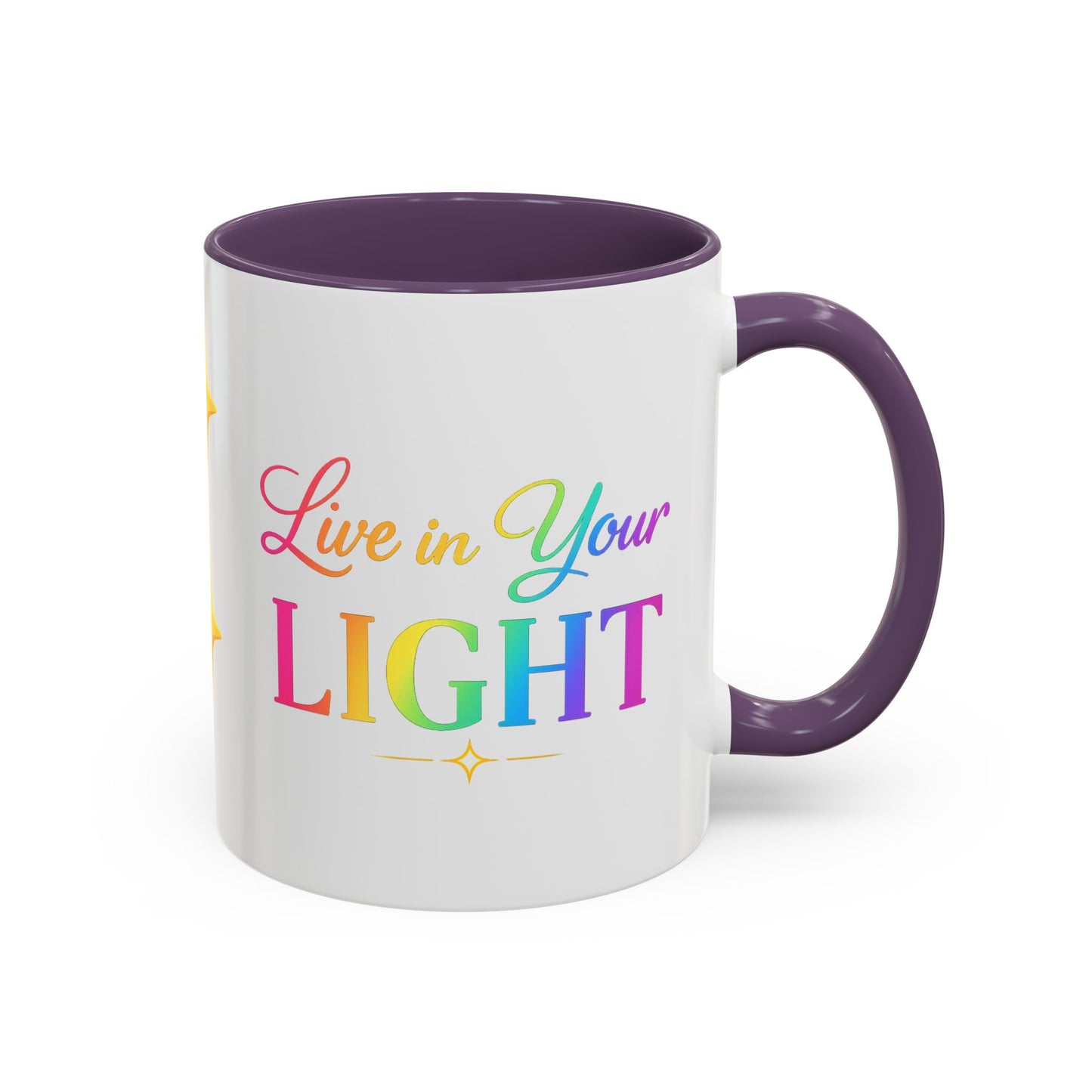 Live in Your Light Accent Coffee Mug — Rainbow Inspirational 11/15oz