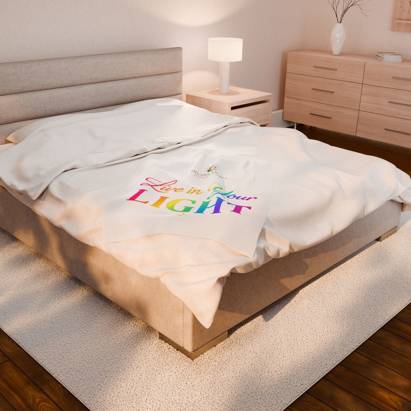 Live in Your Light Velveteen Plush Blanket — Rainbow Inspirational Throw